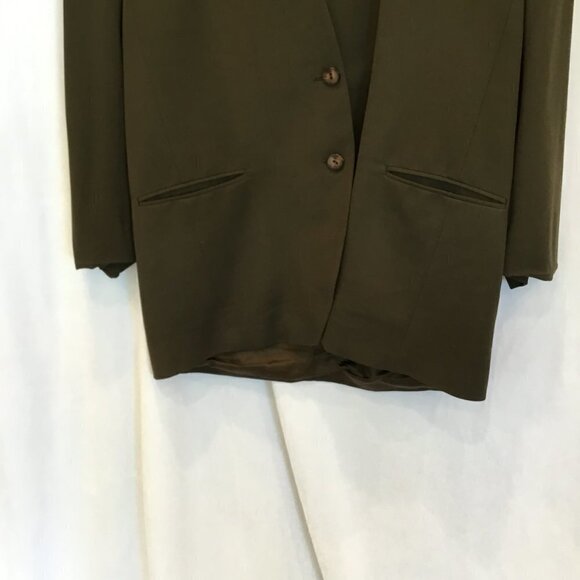 Jones New York Blazer Women's Sz 12 100% Wool Olive Green Fully Lined 2 Button - Picture 8 of 11